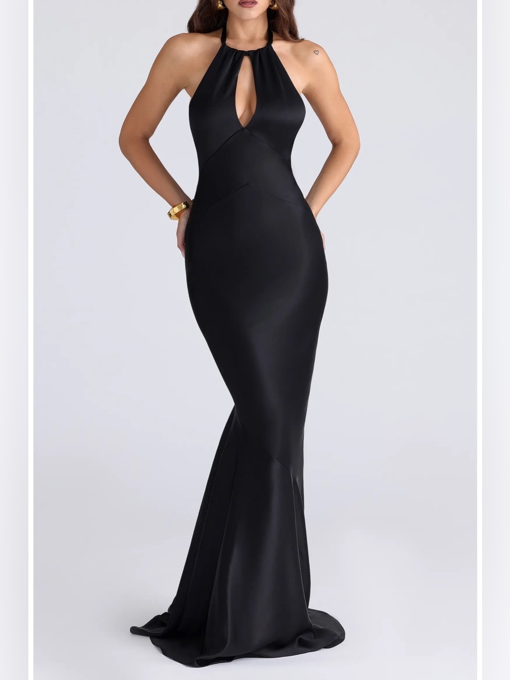 House of CB Oliviana Black Satin Mermaid Gown Dress